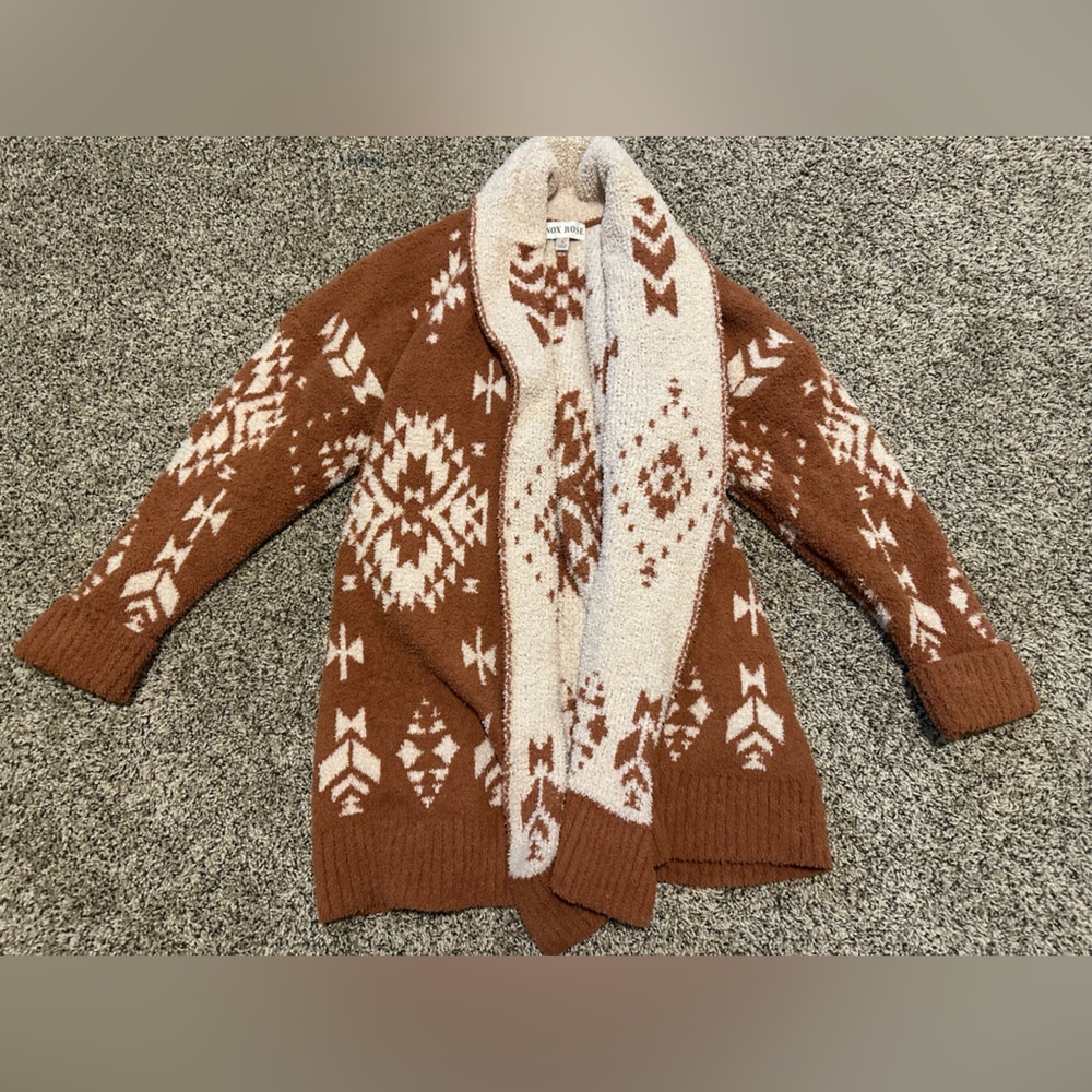 Knox Rose Cozy Brown and Cream Sweater